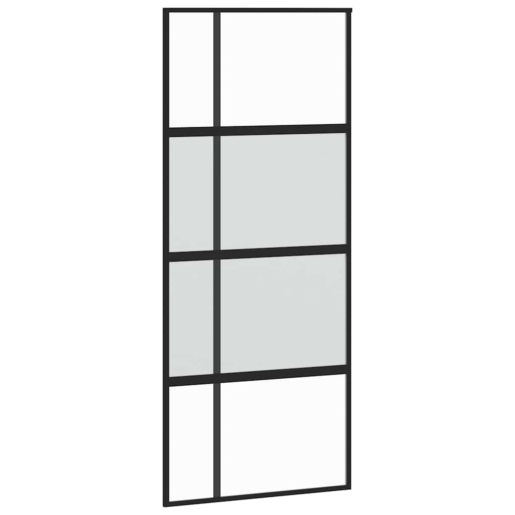 Klizna vrata s priborom crna 90 x 205 cm kaljeno staklo