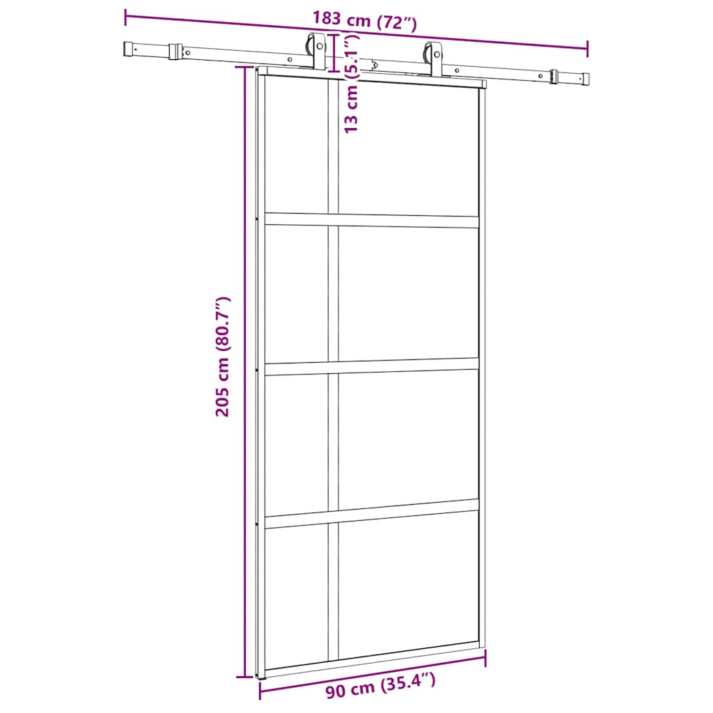 Klizna vrata s priborom crna 90 x 205 cm kaljeno staklo