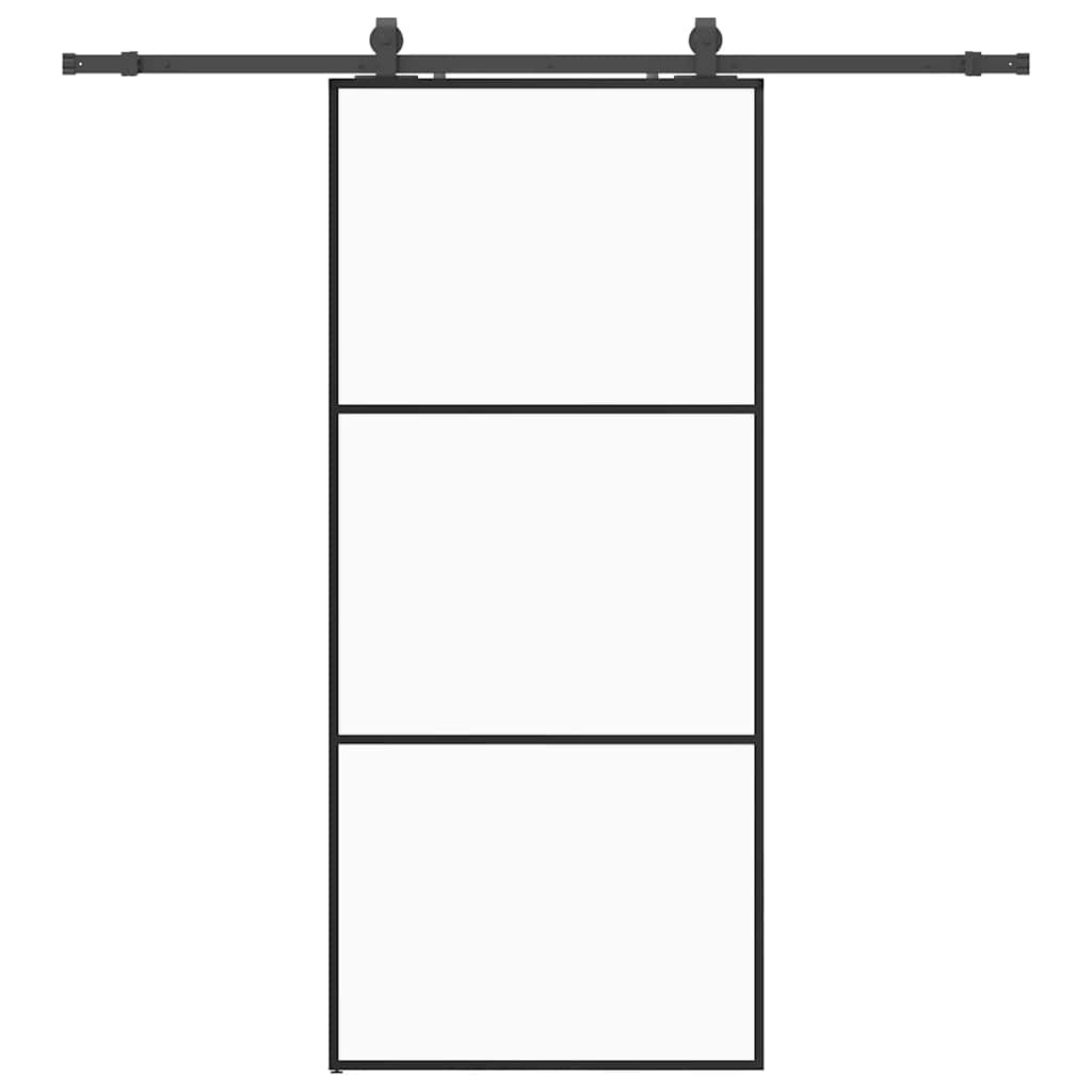 Klizna vrata s priborom crna 90 x 205 cm od ESG stakla