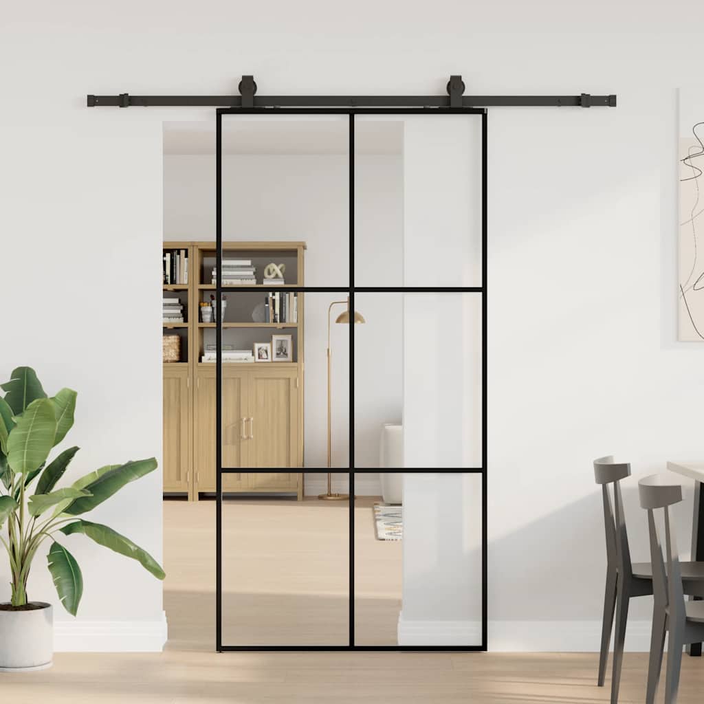 Klizna vrata s priborom crna 102 x 205 cm od ESG stakla