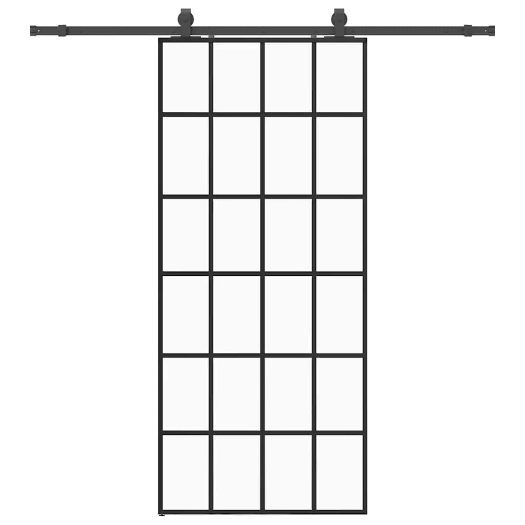 Klizna vrata s priborom crna 90 x 205 cm od ESG stakla