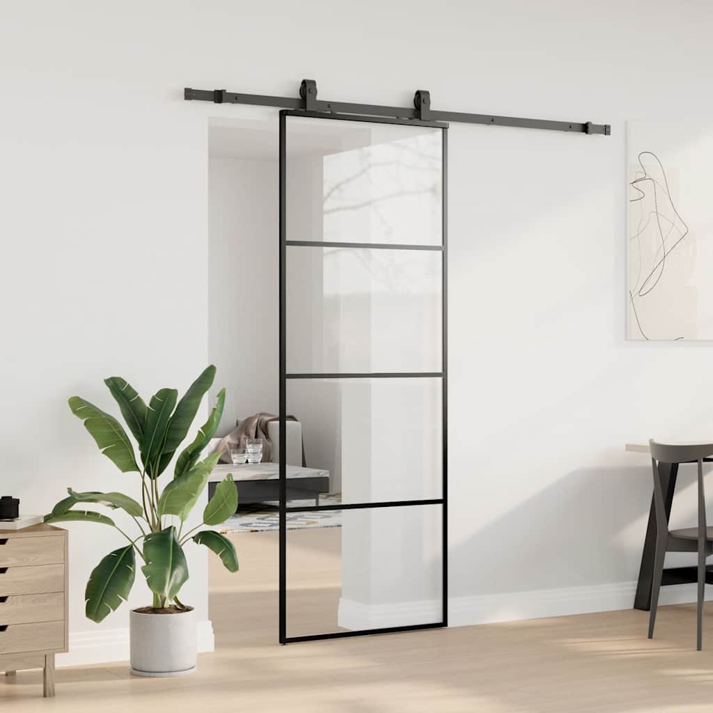 Klizna vrata s priborom crna 76 x 205 cm od ESG stakla