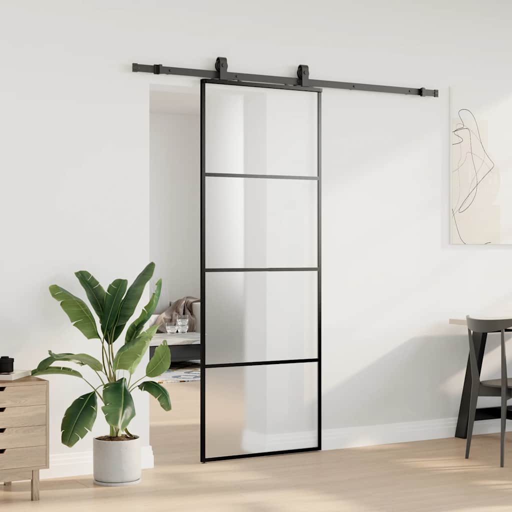 Klizna vrata s priborom crna 76 x 205 cm od ESG stakla