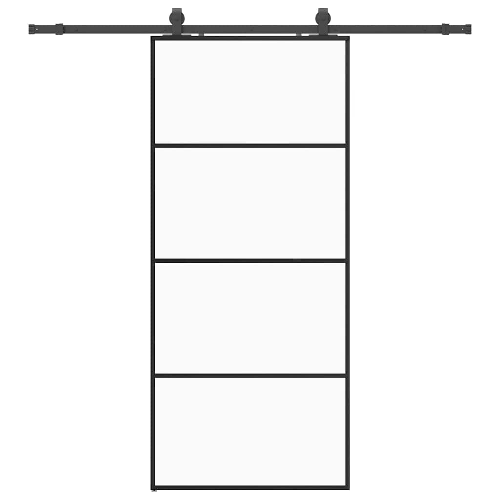 Klizna vrata s priborom crna 90 x 205 cm od ESG stakla