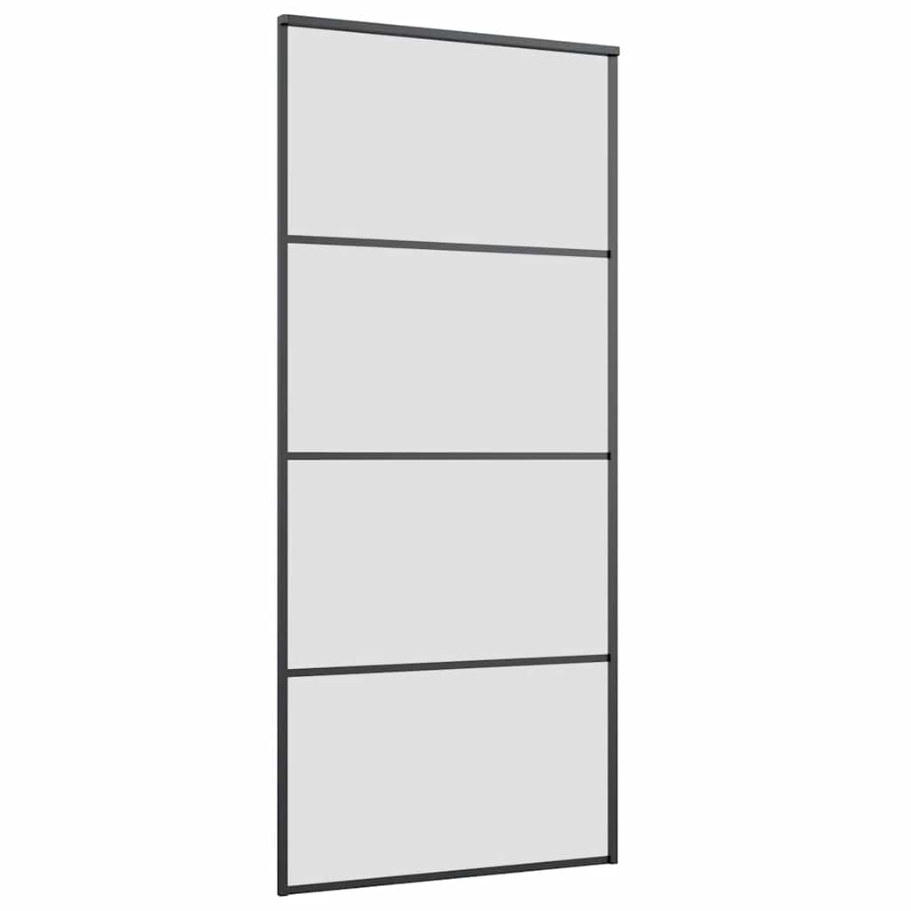 Klizna vrata s priborom crna 90 x 205 cm od ESG stakla