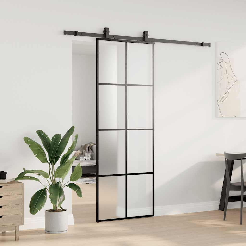 Klizna vrata s priborom crna 76 x 205 cm od ESG stakla