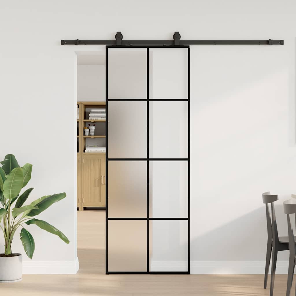 Klizna vrata s priborom crna 76 x 205 cm od ESG stakla