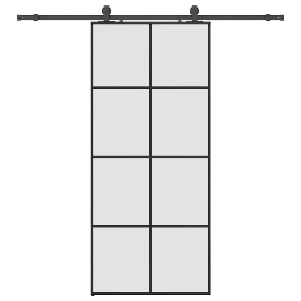 Klizna vrata s priborom crna 90 x 205 cm od ESG stakla