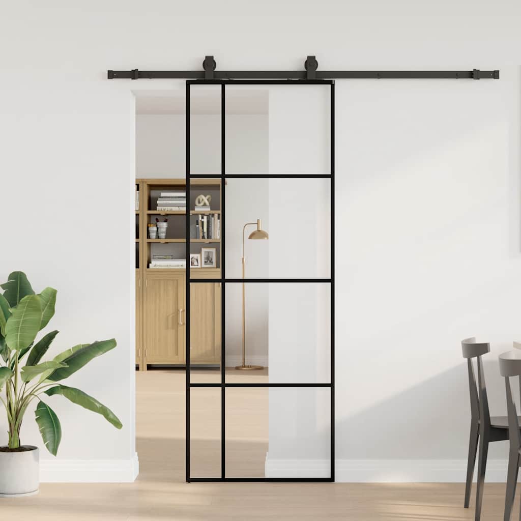 Klizna vrata s priborom crna 76 x 205 cm od ESG stakla