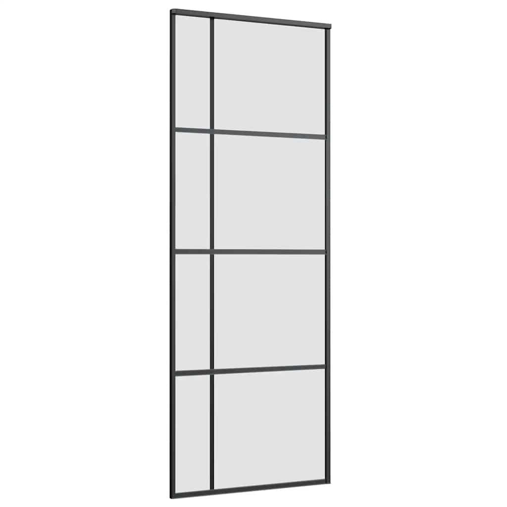 Klizna vrata s priborom crna 76 x 205 cm od ESG stakla