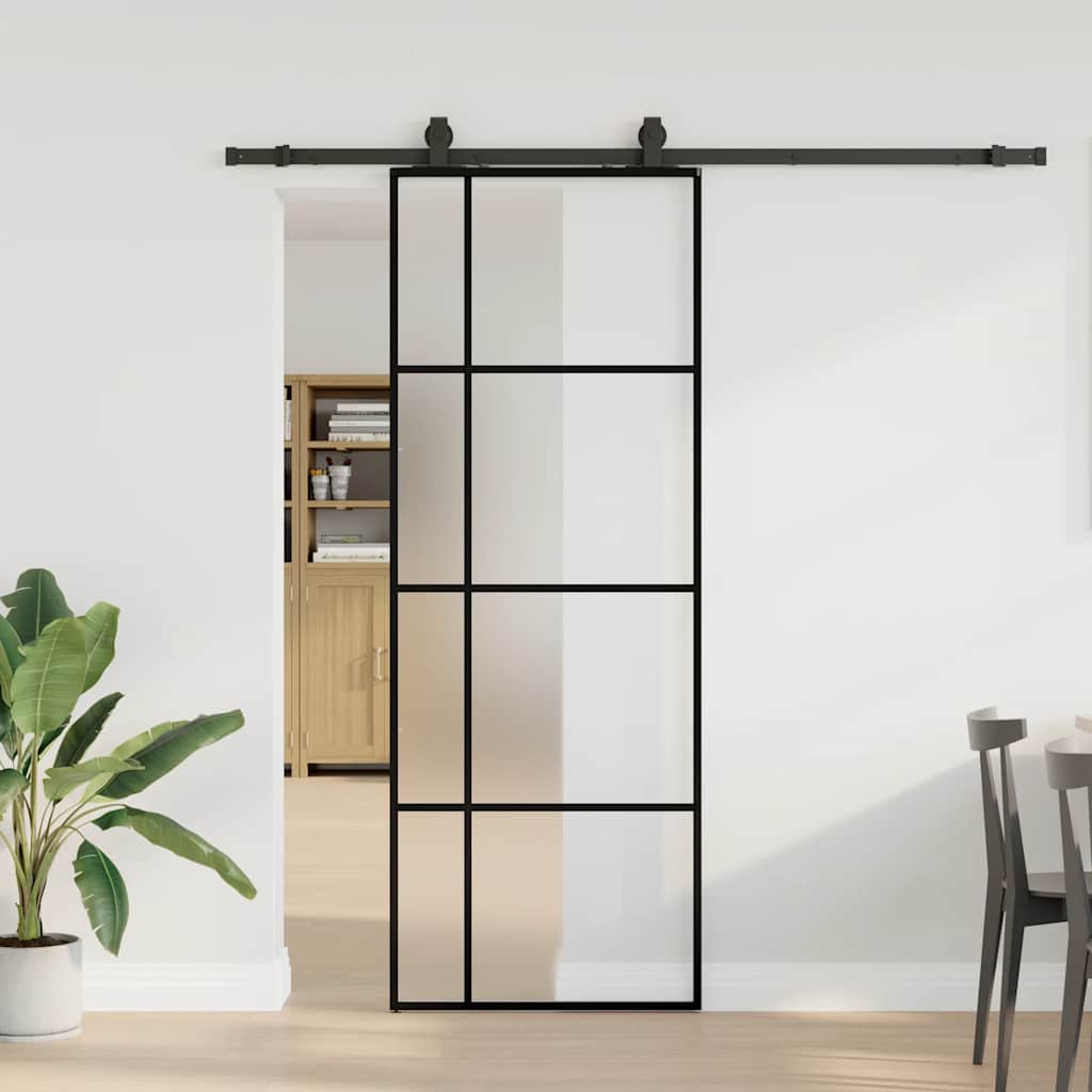 Klizna vrata s priborom crna 76 x 205 cm od ESG stakla