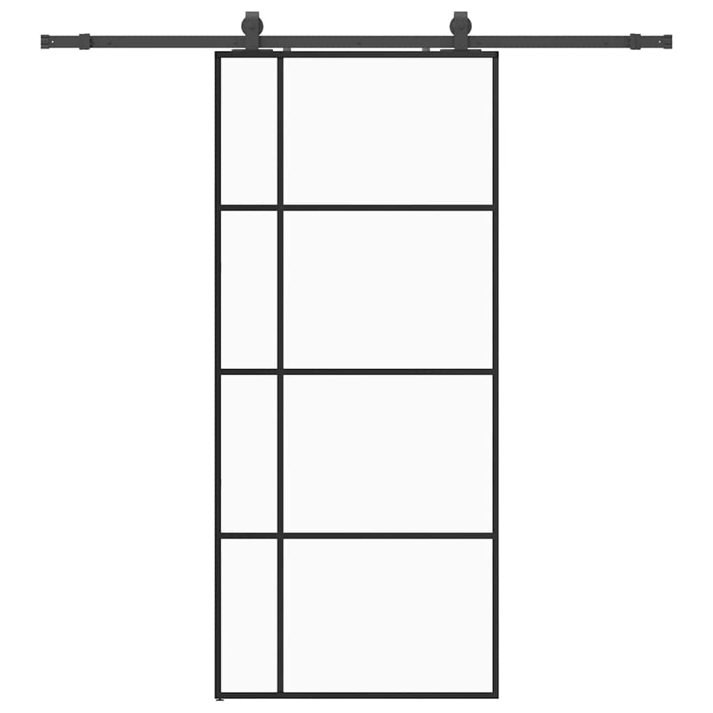 Klizna vrata s priborom crna 90 x 205 cm od ESG stakla