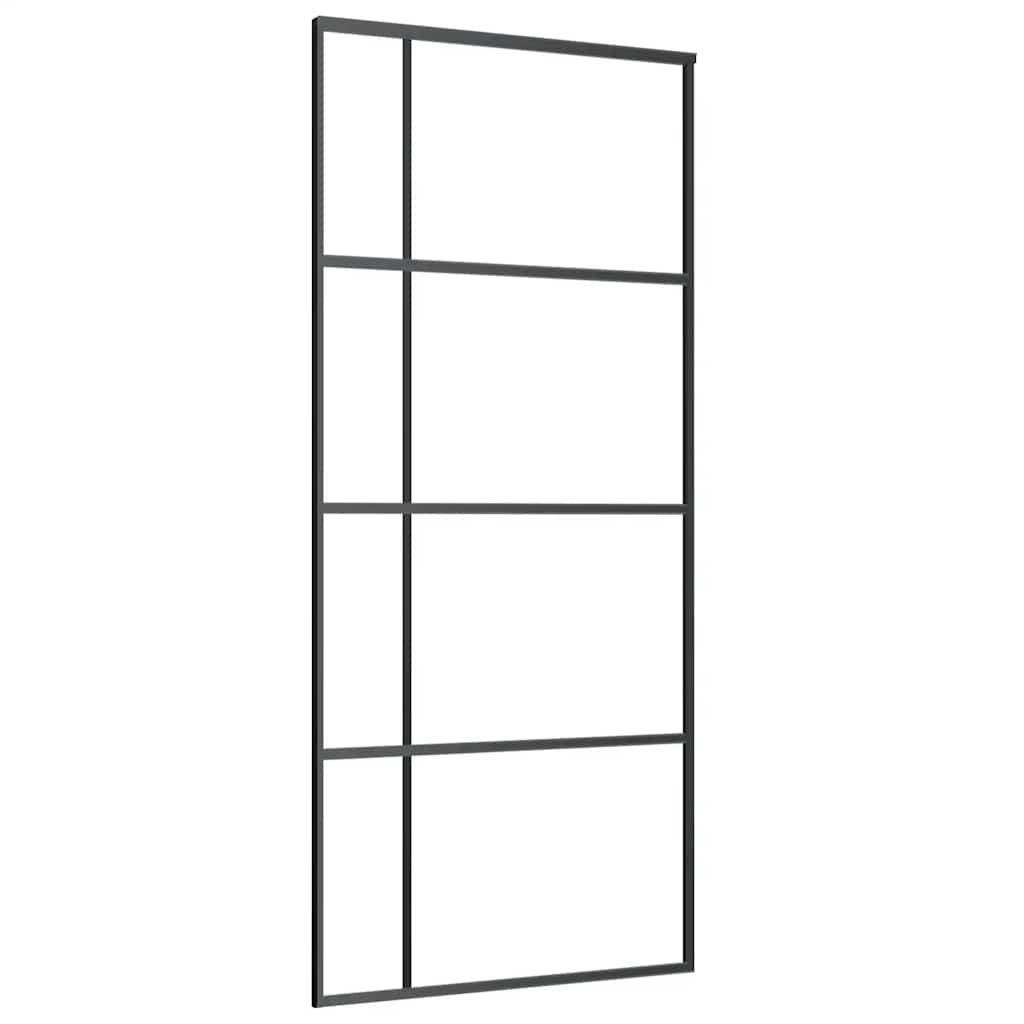 Klizna vrata s priborom crna 90 x 205 cm od ESG stakla