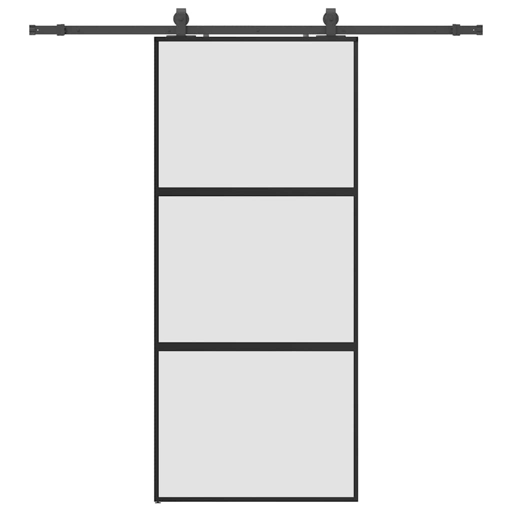 Klizna vrata s priborom crna 90 x 205 cm kaljeno staklo