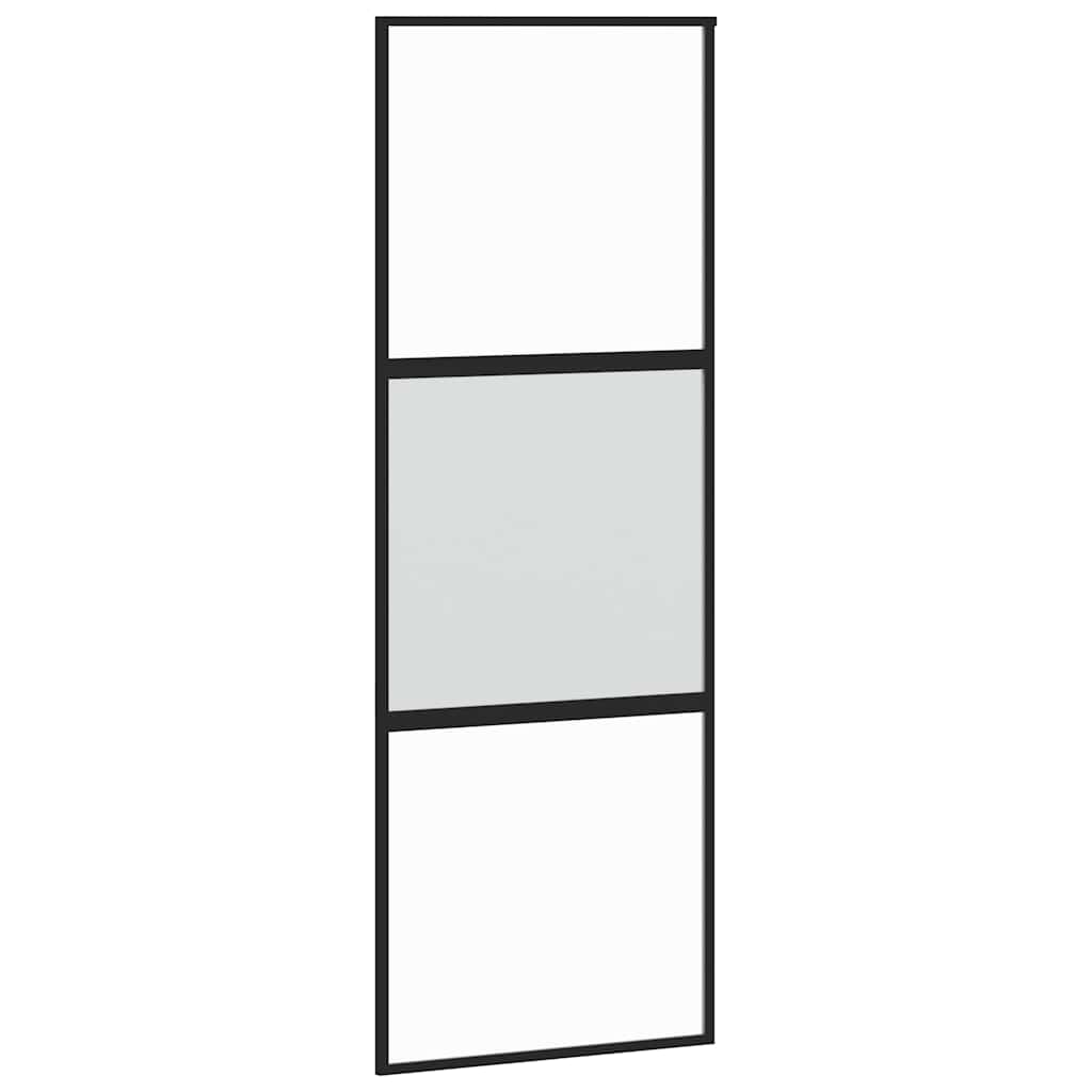 Klizna vrata s priborom crna 76 x 205 cm kaljeno staklo