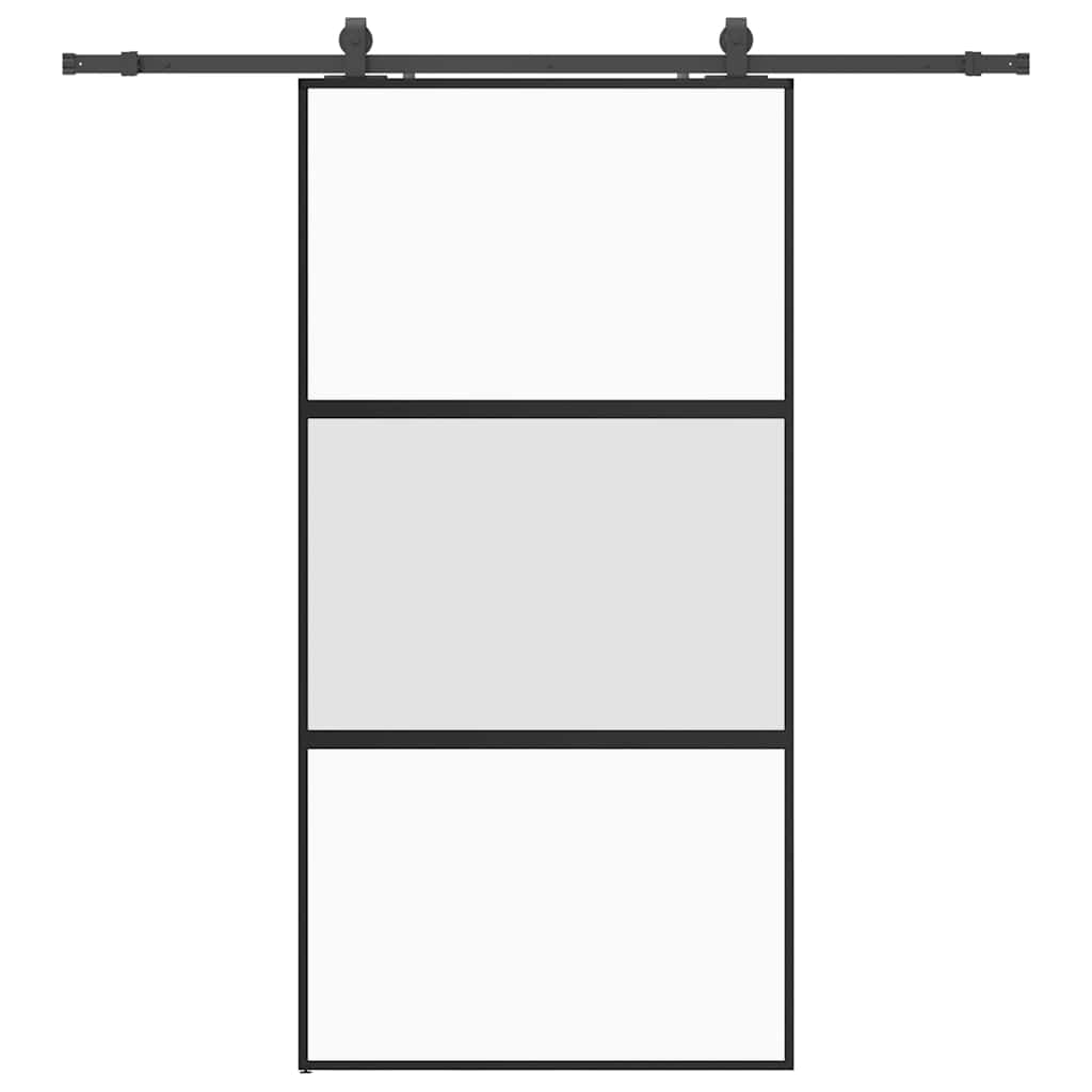 Klizna vrata s priborom crna 102,5 x 205 cm kaljeno staklo