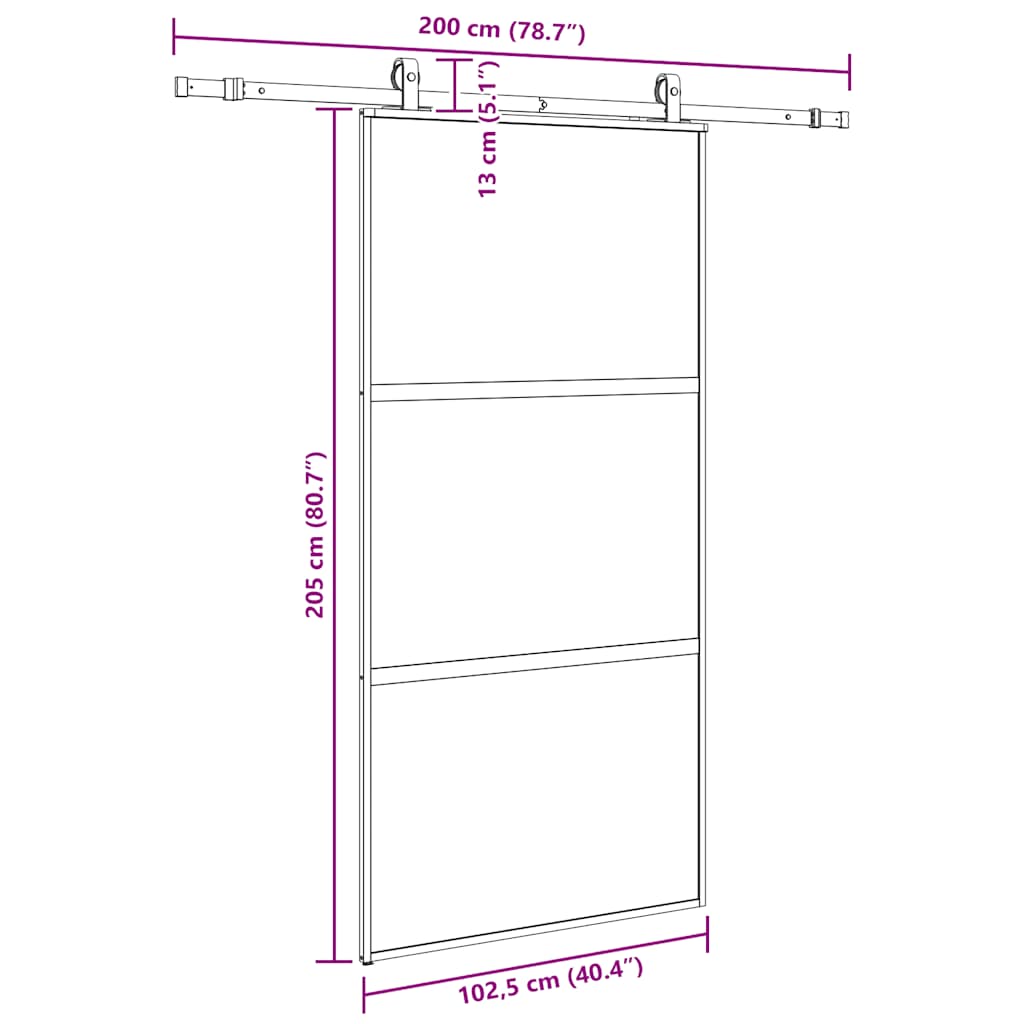 Klizna vrata s priborom crna 102,5 x 205 cm kaljeno staklo
