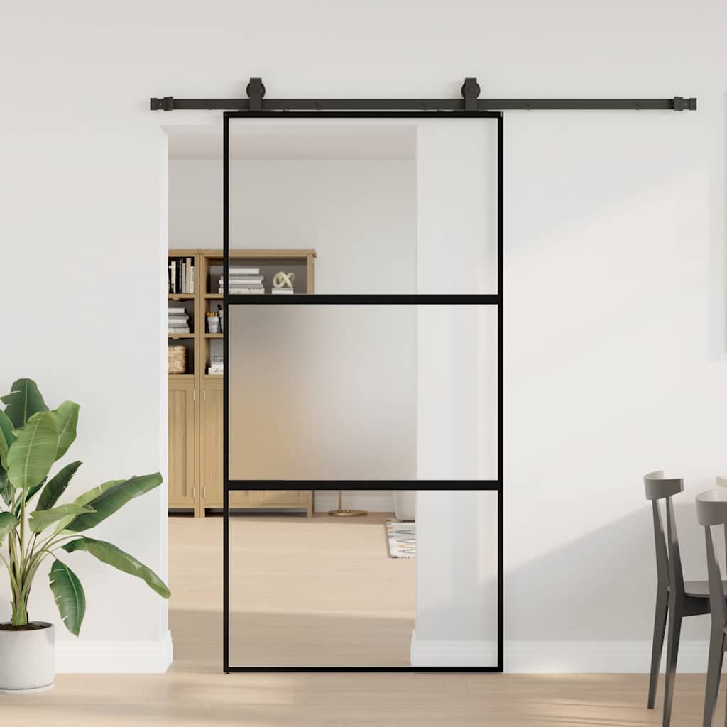 Klizna vrata s priborom crna 102,5 x 205 cm kaljeno staklo