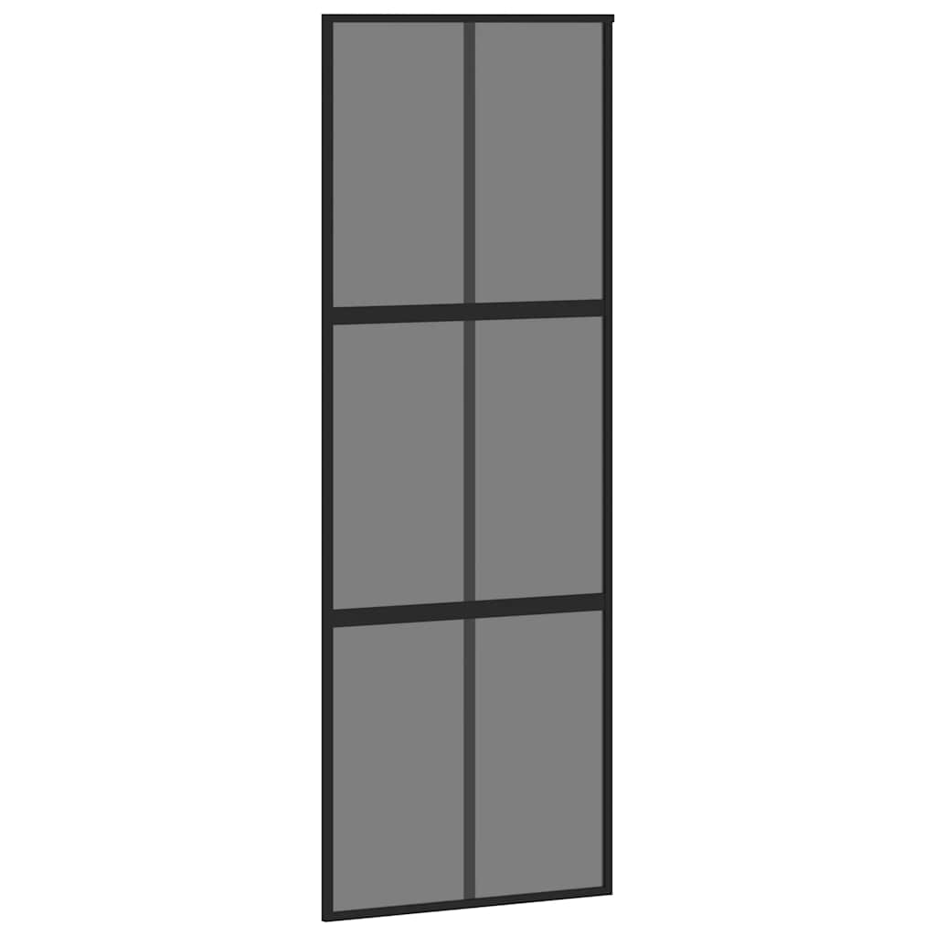 Klizna vrata s priborom crna 76 x 205 cm kaljeno staklo