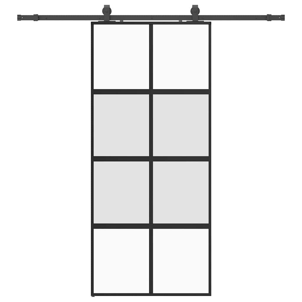 Klizna vrata s priborom crna 90 x 205 cm kaljeno staklo