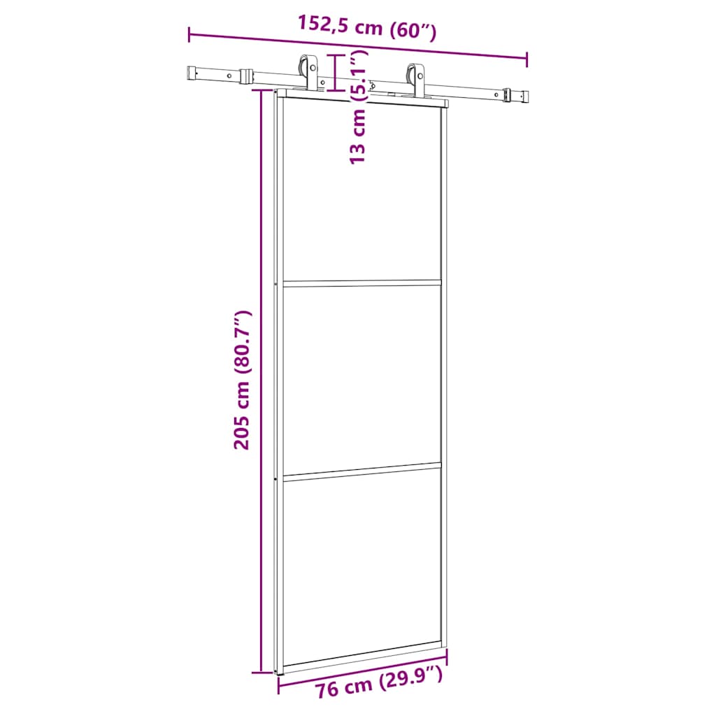 Klizna vrata s priborom crna 76 x 205 cm od ESG stakla