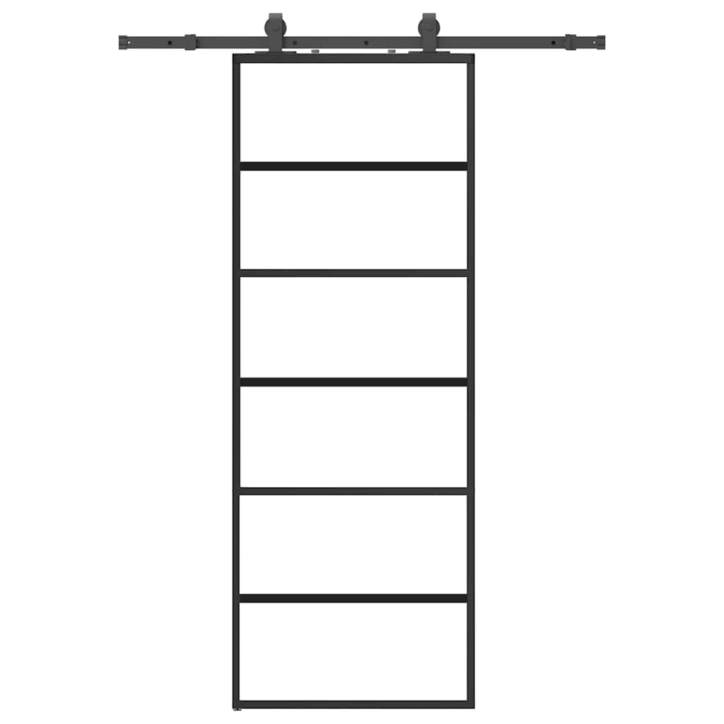Klizna vrata s priborom crna 76 x 205 cm od ESG stakla