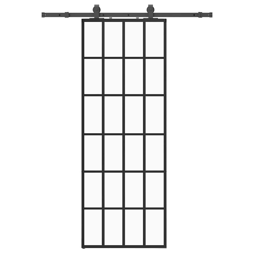 Klizna vrata s priborom crna 76 x 205 cm od ESG stakla