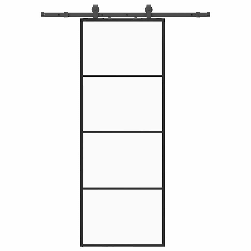 Klizna vrata s priborom crna 76 x 205 cm od ESG stakla