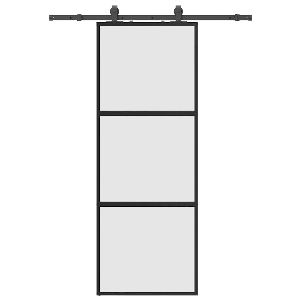 Klizna vrata s priborom crna 76 x 205 cm kaljeno staklo