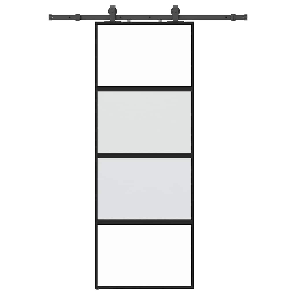 Klizna vrata s priborom crna 76 x 205 cm kaljeno staklo
