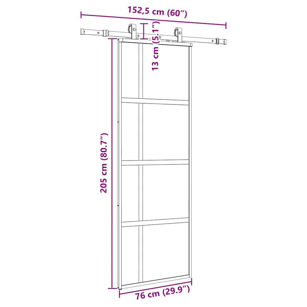 Klizna vrata s priborom crna 76 x 205 cm kaljeno staklo
