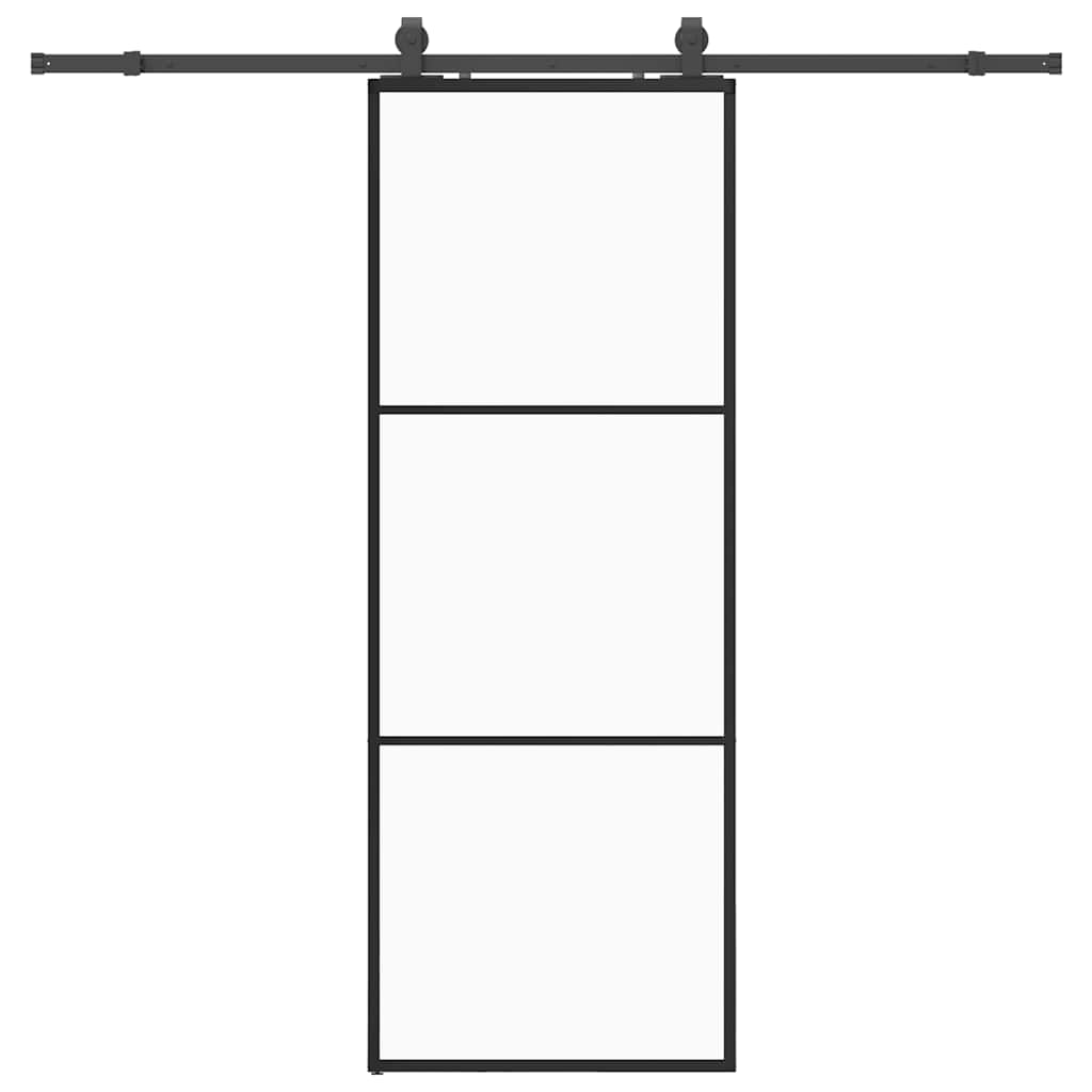 Klizna vrata s priborom crna 76 x 205 cm od ESG stakla