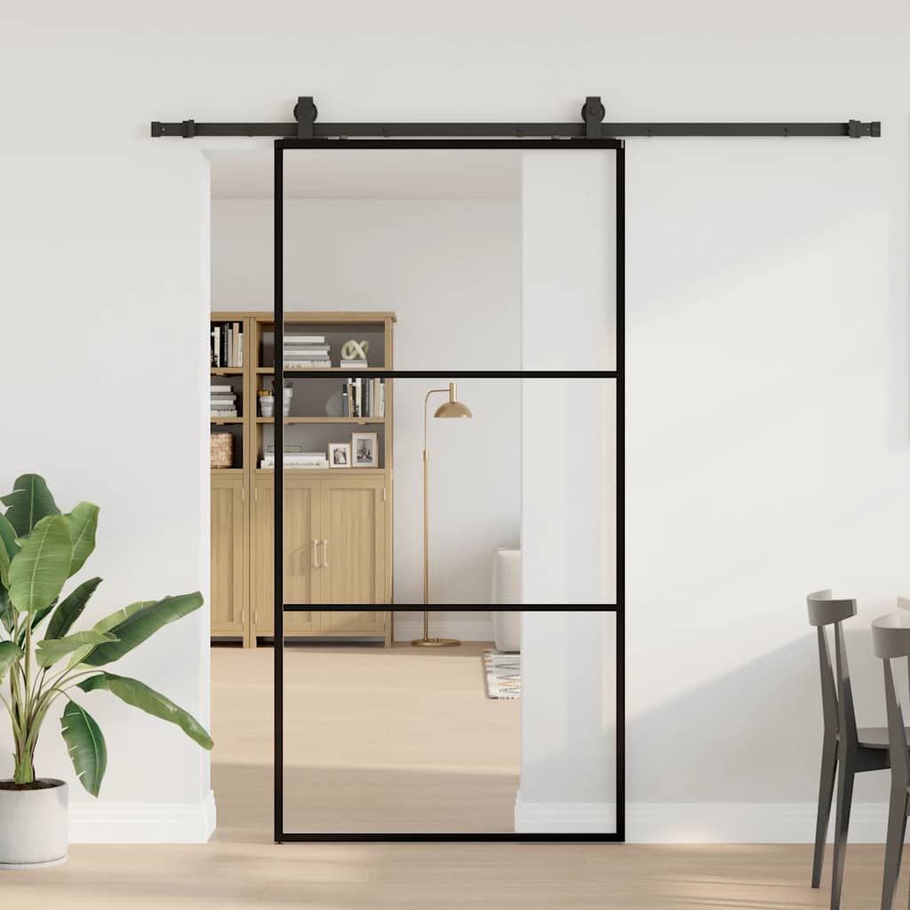 Klizna vrata s priborom crna 102 x 205 cm od ESG stakla