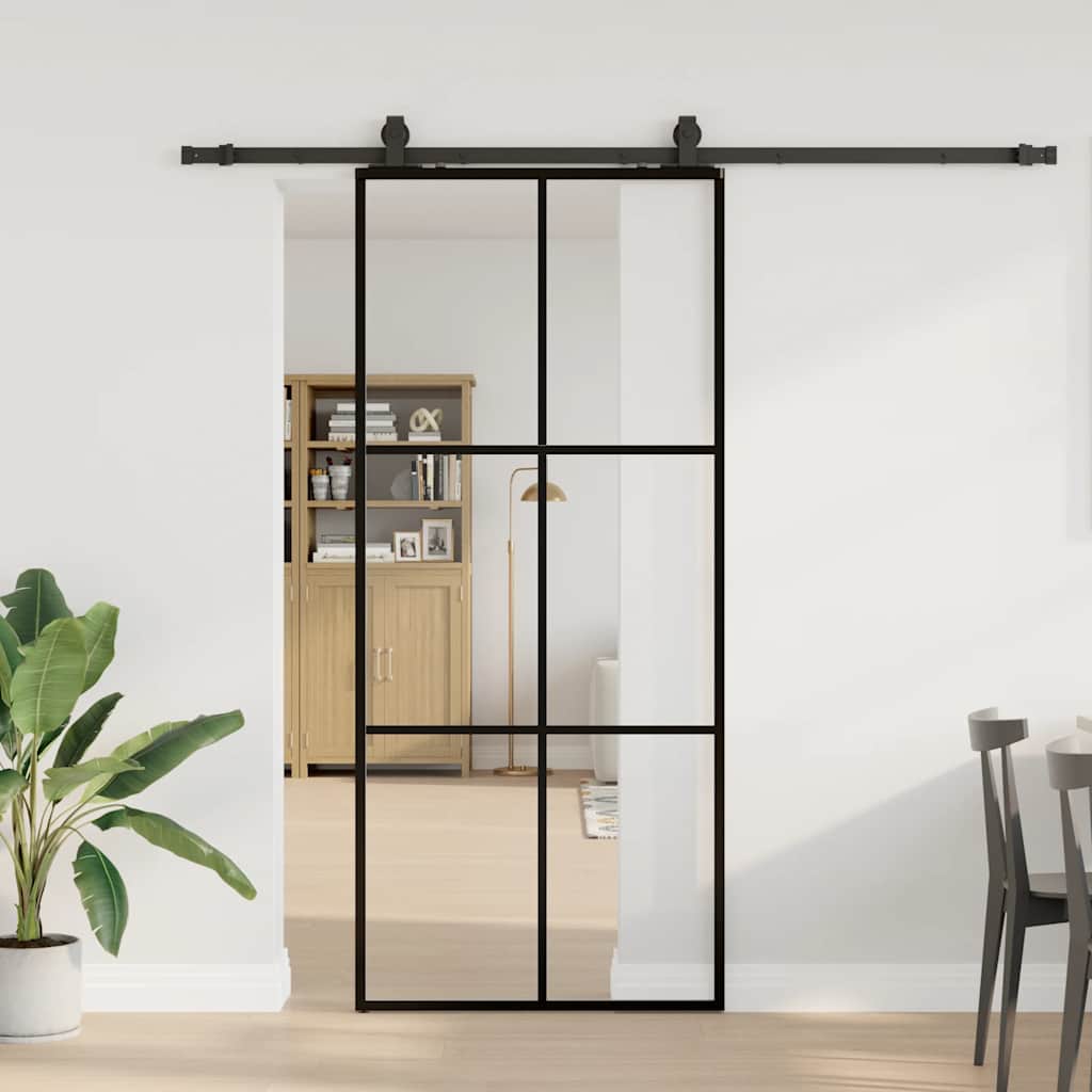 Klizna vrata s priborom crna 102 x 205 cm od ESG stakla