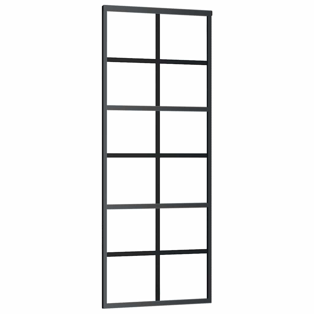 Klizna vrata s priborom crna 76 x 205 cm od ESG stakla