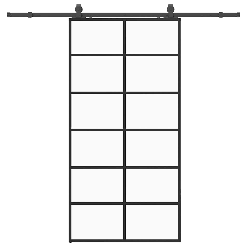 Klizna vrata s priborom crna 90 x 205 cm od ESG stakla