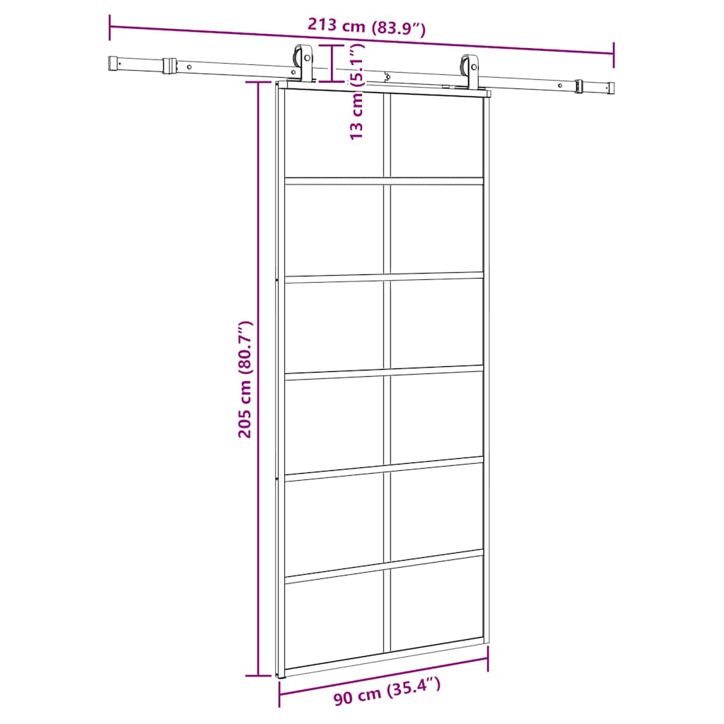 Klizna vrata s priborom crna 90 x 205 cm od ESG stakla
