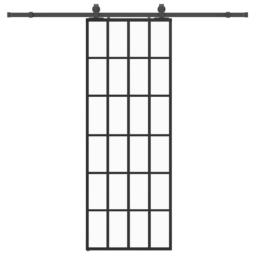 Klizna vrata s priborom crna 76 x 205 cm od ESG stakla