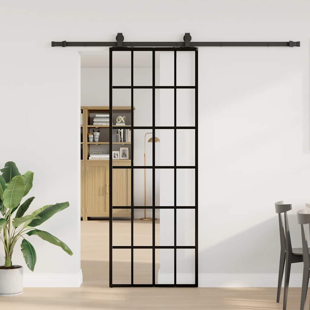 Klizna vrata s priborom crna 76 x 205 cm od ESG stakla