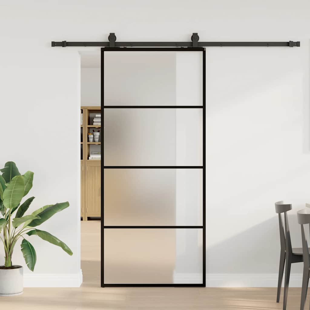 Klizna vrata s priborom crna 90 x 205 cm od ESG stakla
