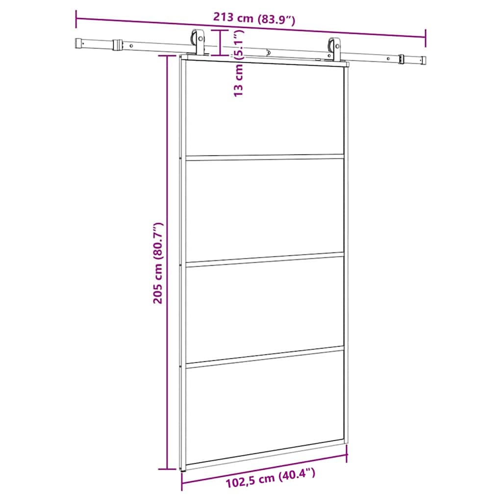 Klizna vrata s okovima crna 102,5x205 cm ESG staklo