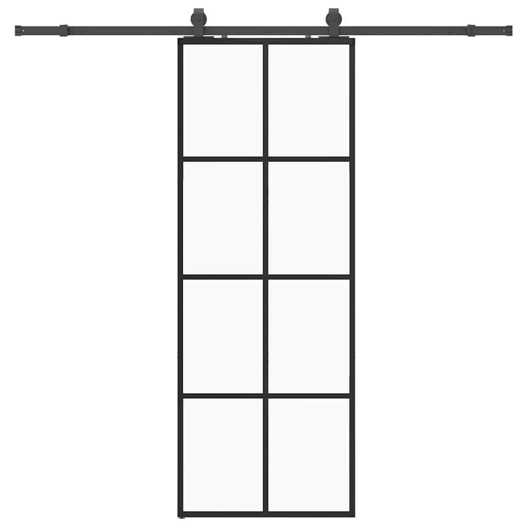 Klizna vrata s priborom crna 76 x 205 cm od ESG stakla