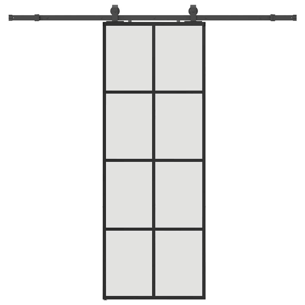 Klizna vrata s priborom crna 76 x 205 cm od ESG stakla