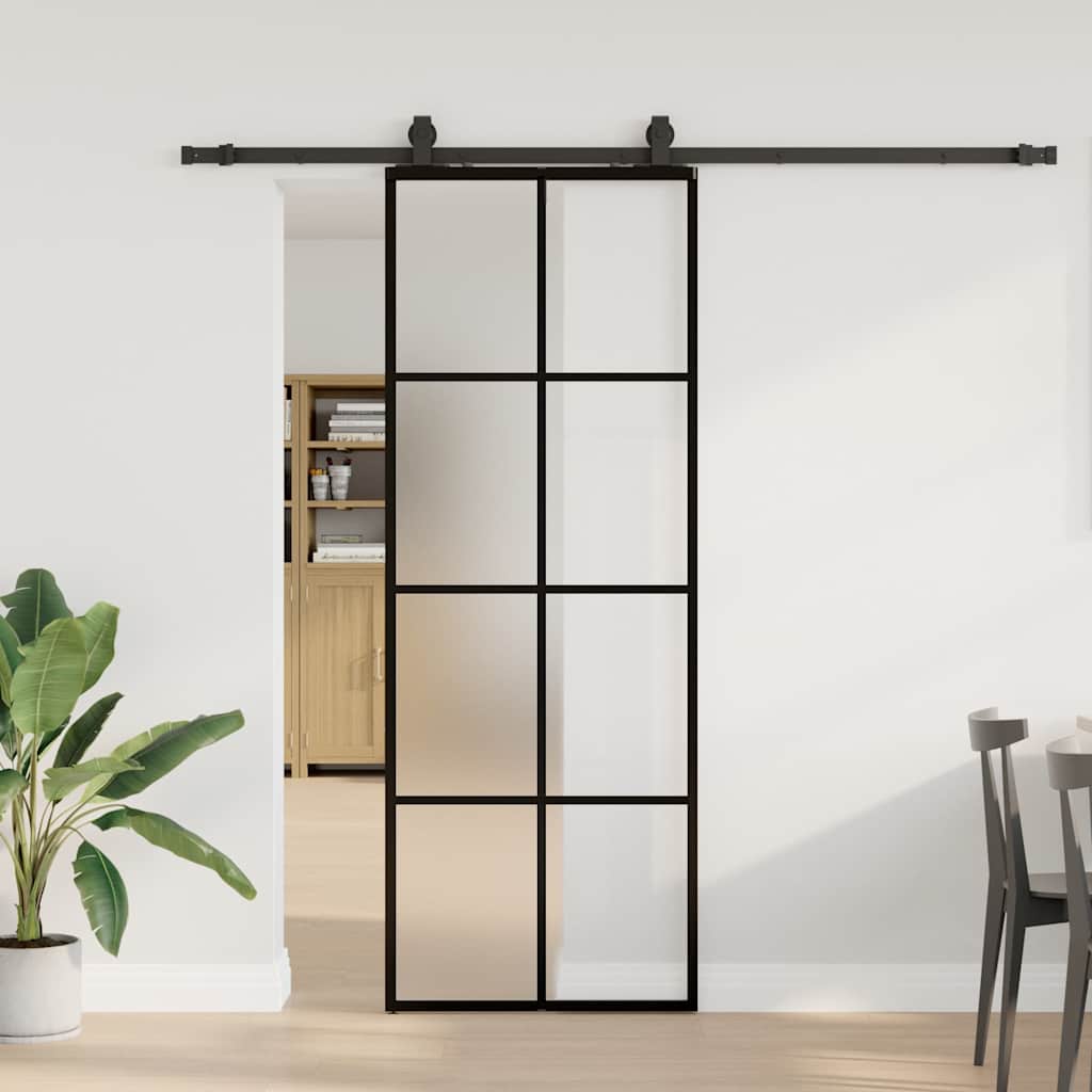 Klizna vrata s priborom crna 76 x 205 cm od ESG stakla