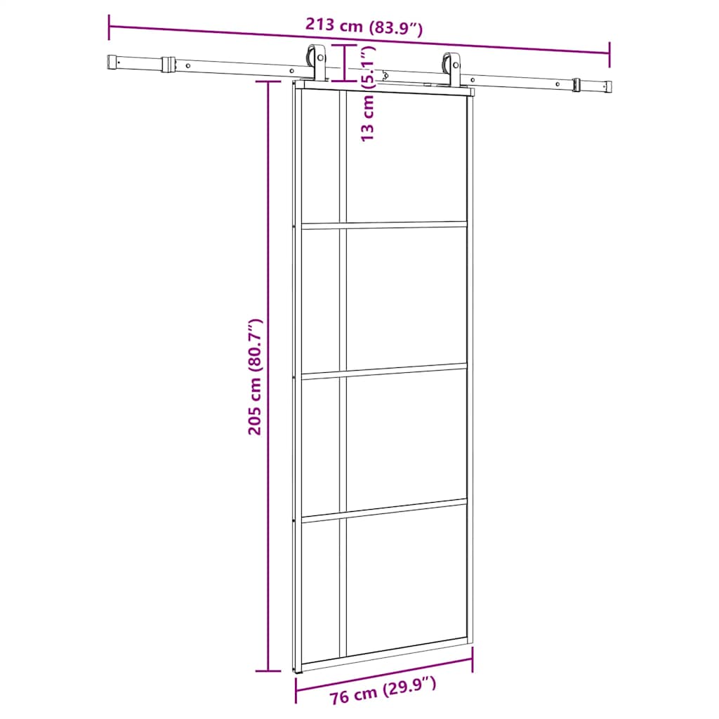 Klizna vrata s priborom crna 76 x 205 cm od ESG stakla