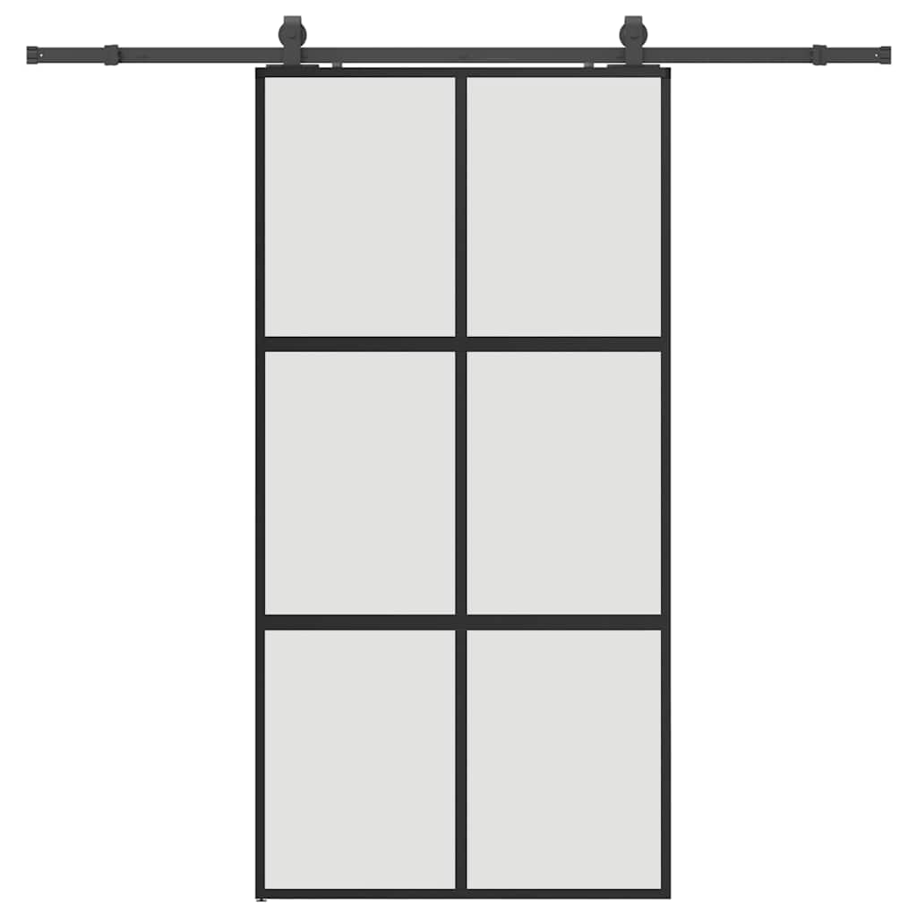 Klizna vrata s priborom crna 102,5 x 205 cm kaljeno staklo
