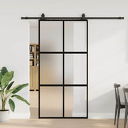 Klizna vrata s priborom crna 102,5 x 205 cm kaljeno staklo