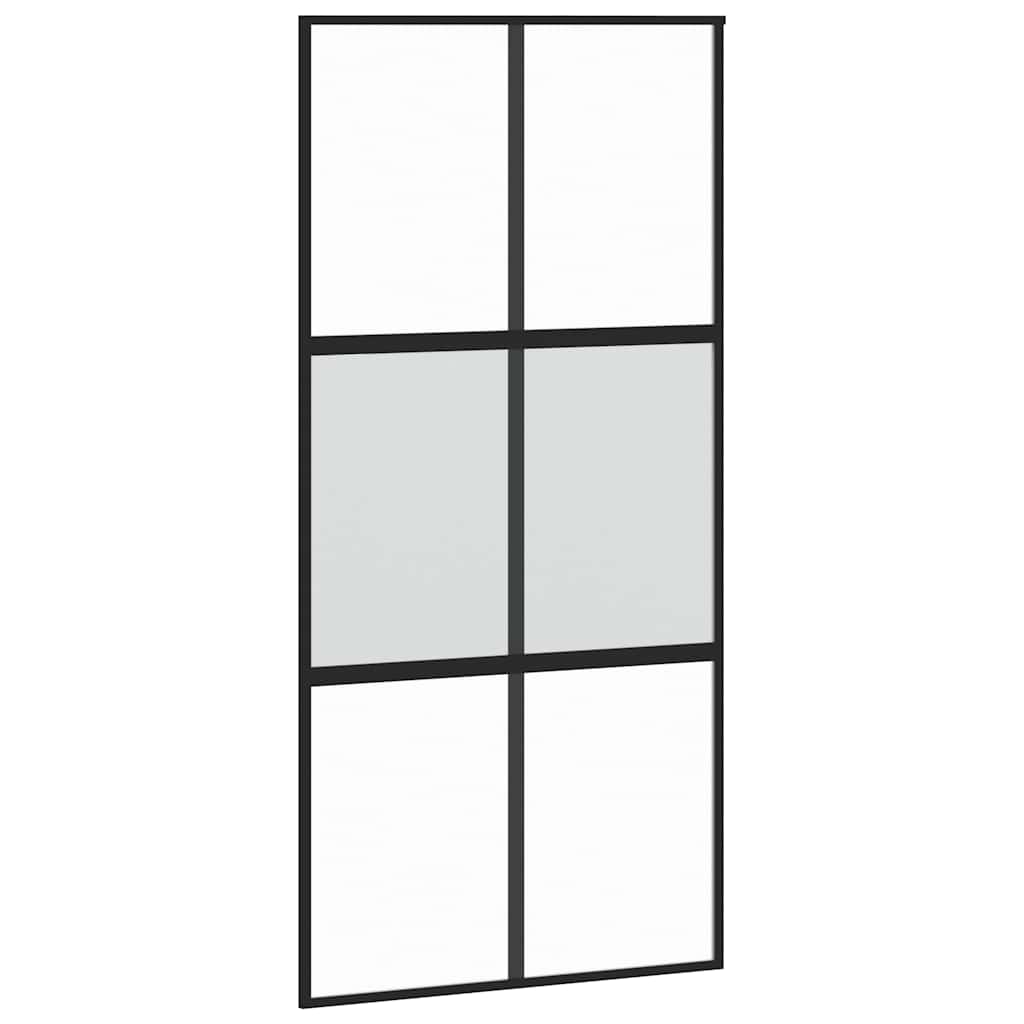 Klizna vrata s priborom crna 102,5 x 205 cm kaljeno staklo