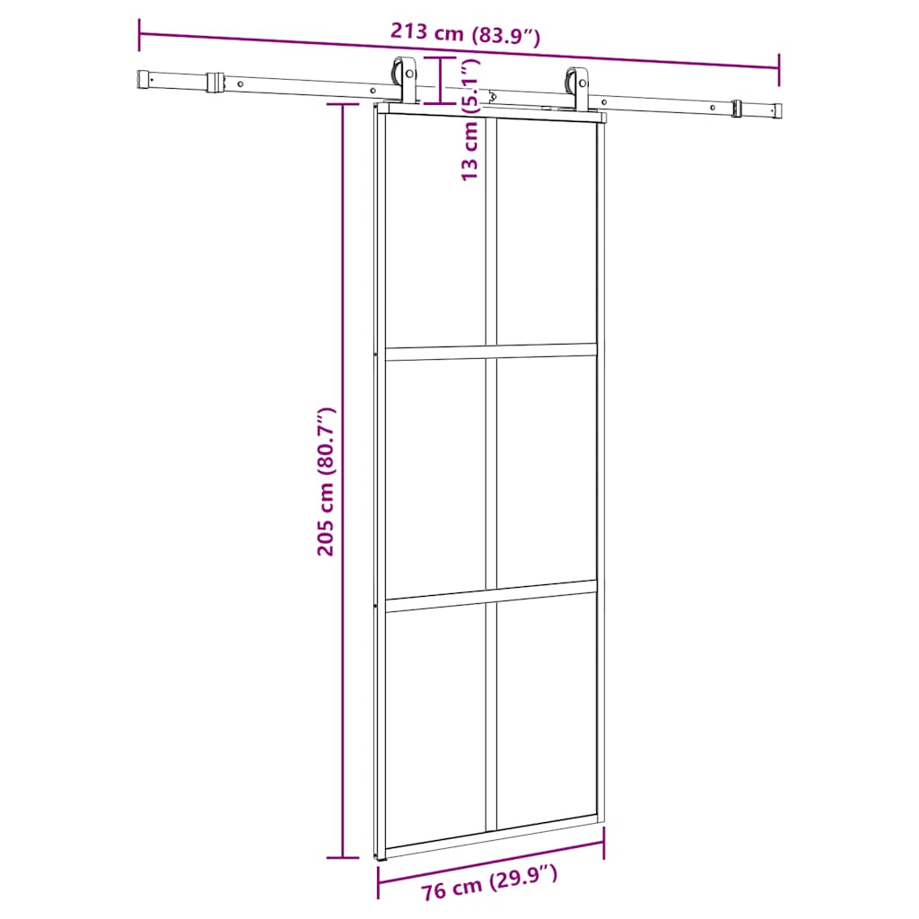 Klizna vrata s priborom crna 76 x 205 cm kaljeno staklo