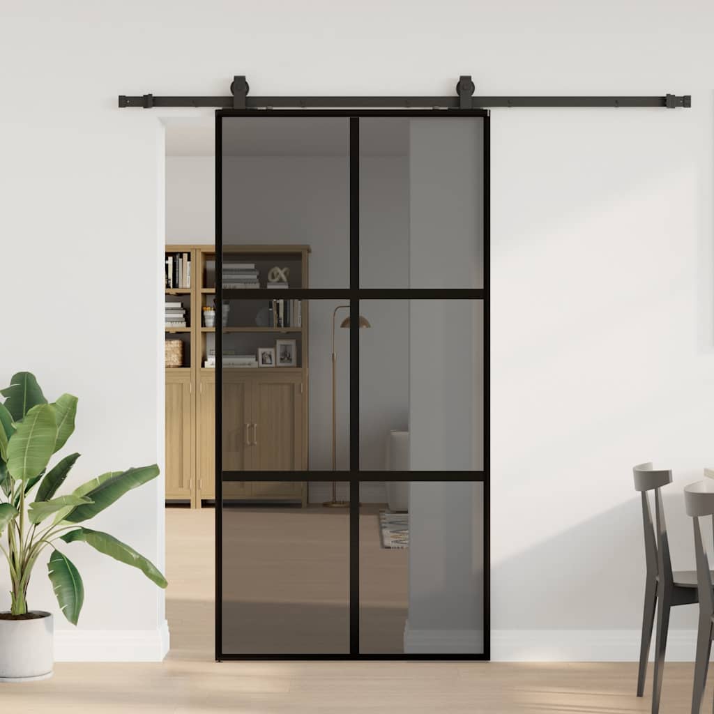 Klizna vrata s priborom crna 102,5 x 205 cm kaljeno staklo